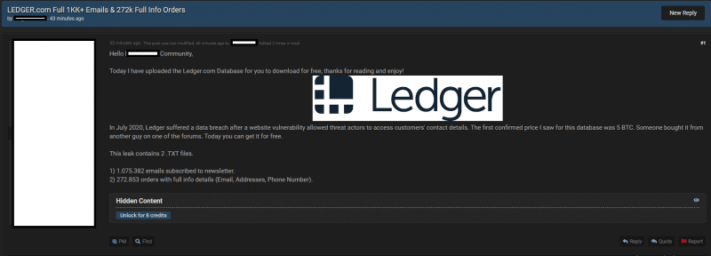 В открытом доступе оказалась база данных пользователей Ledger 