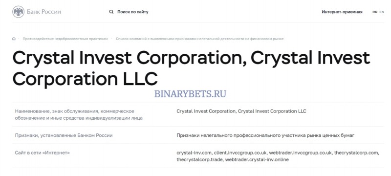 Crystal Invest Corporation – ЛОХОТРОН. Реальные отзывы. Проверка
